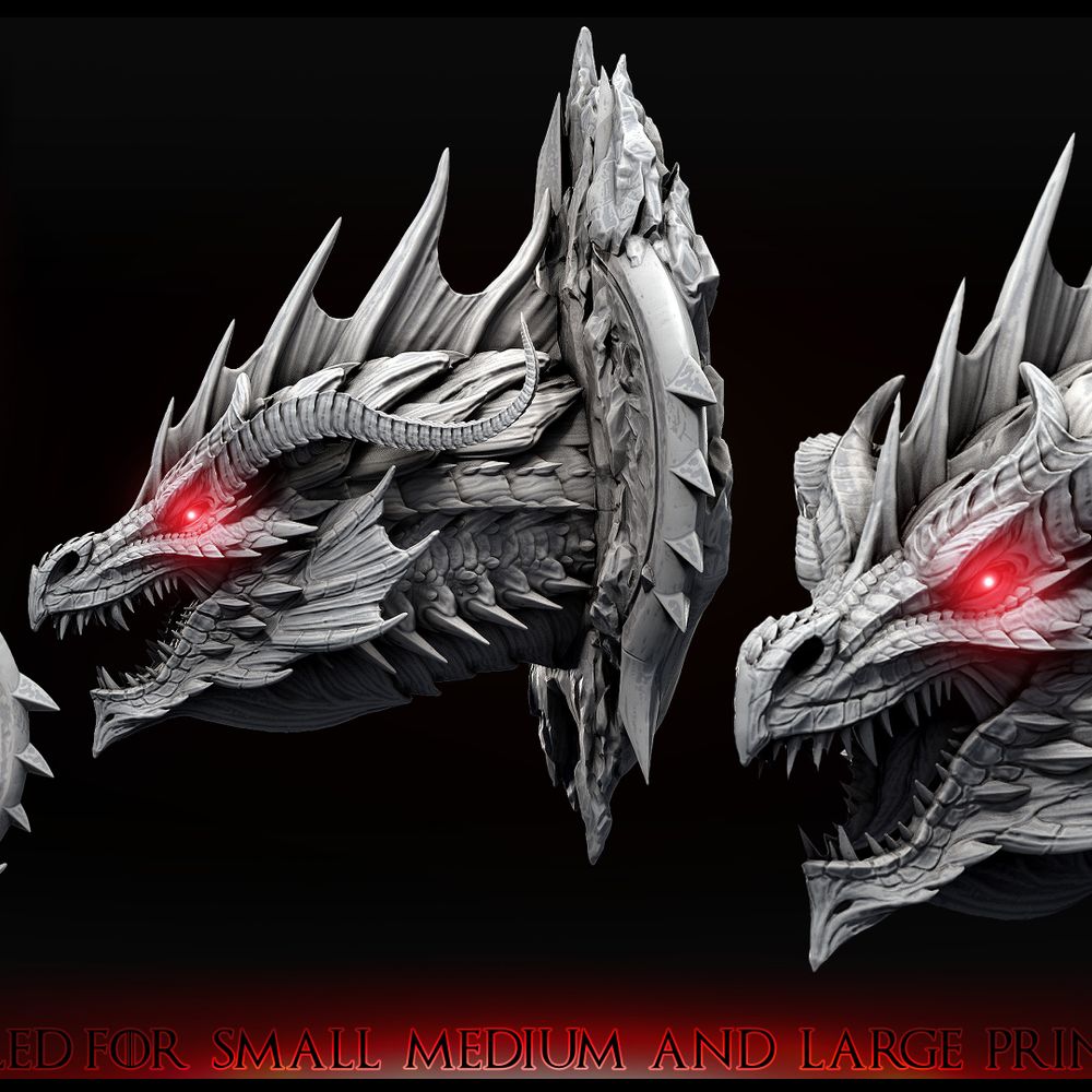 3D Printable Red Dragon (Mounted Head 1 of 5 prismatic dragons) by